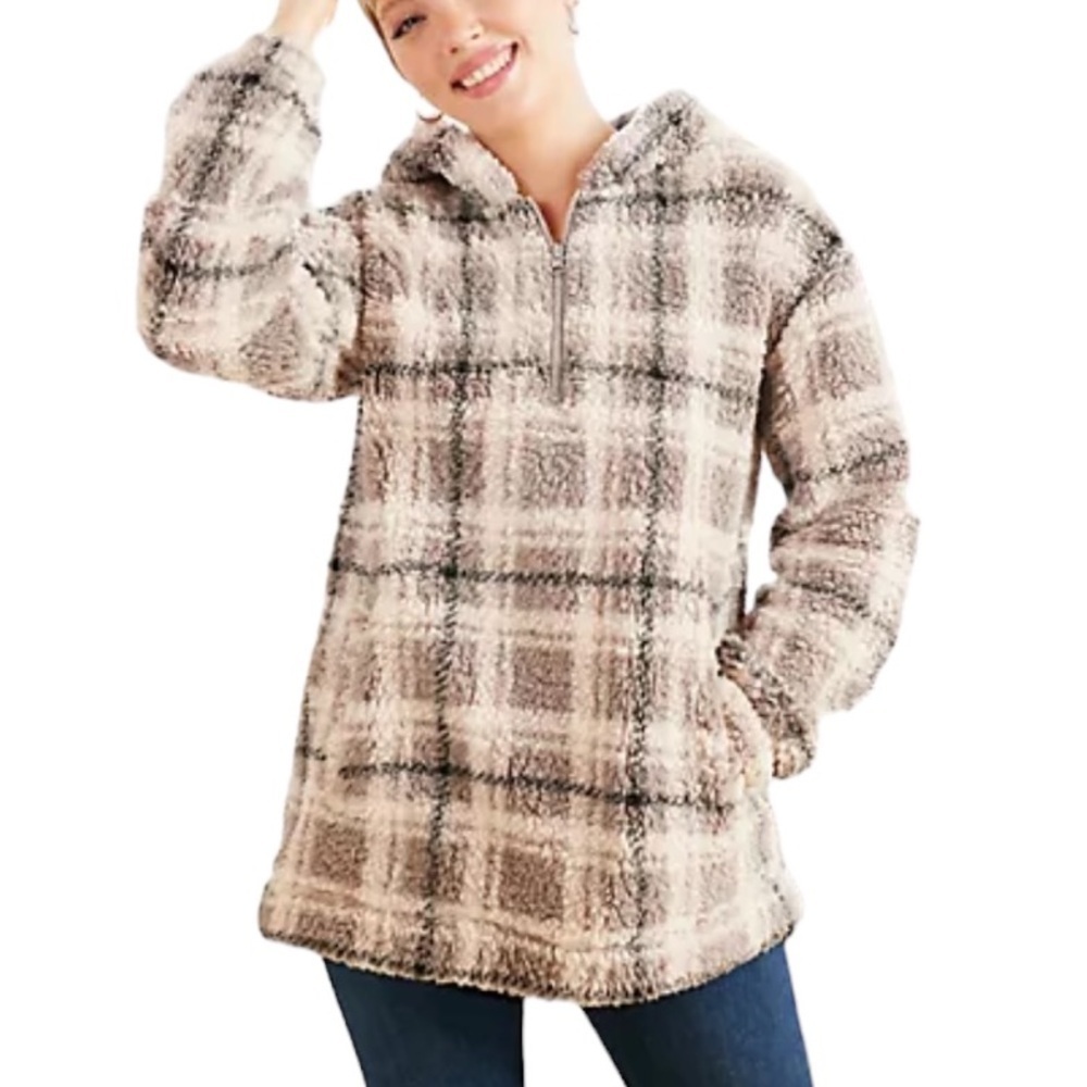 UGG Koolaburra Sherpa Hoodie Medium Brushed Back Pullover 1/4 Zip